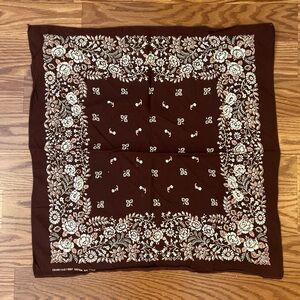 Vintage 1970s Color Fast brown floral bandana handkerchief